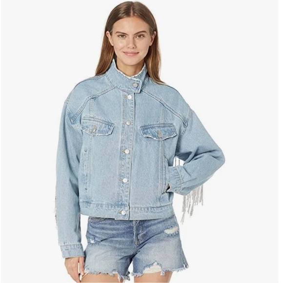 Free People Denim Jacket with detail rhinestones. - Picture 5 of 10